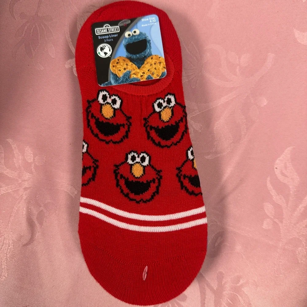 Sesame Street Womens Scoop Liner Socks 3 Pairs Elmo Cookie Monster Oscar 4-10